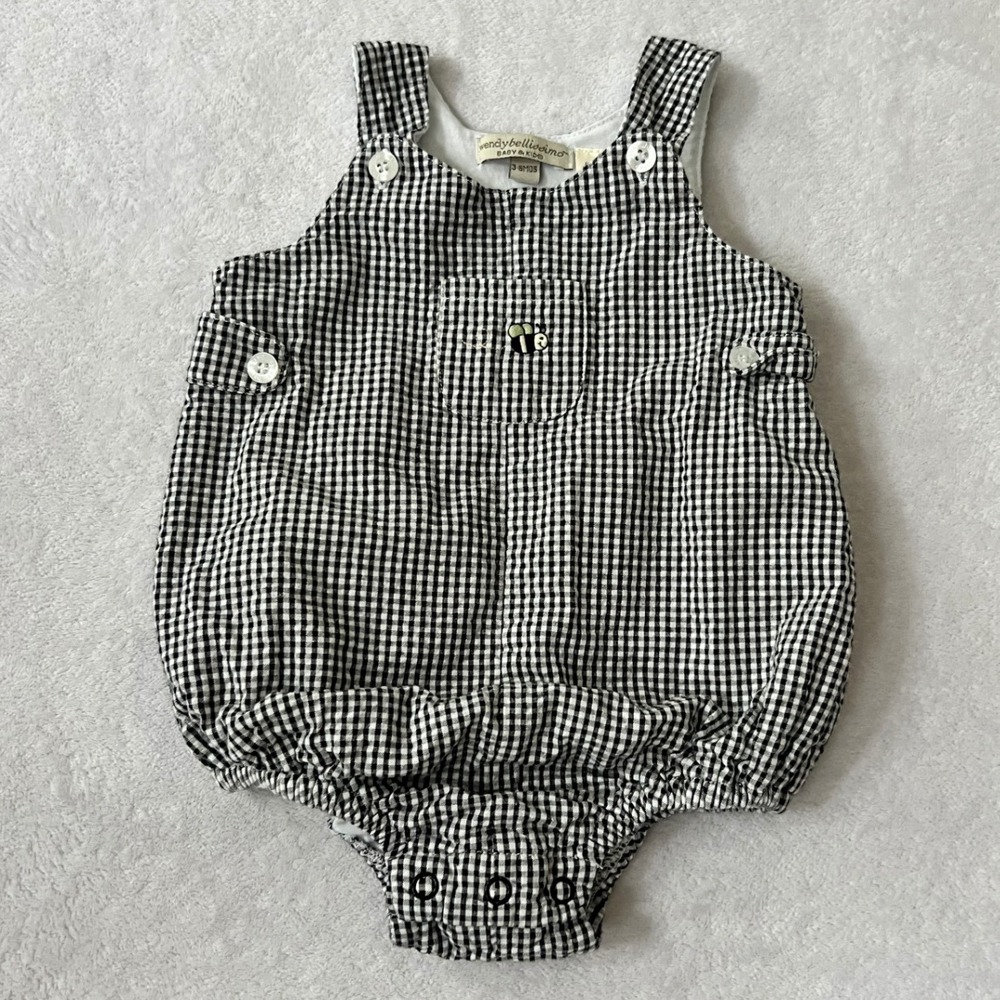 Wendy Bellissimo Bubble Romper Black Gingham Bee Happy 3-6 Months